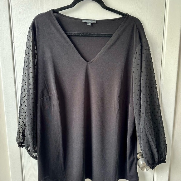 Adrianna Papell Black Relaxed 3/4 Sleeve Blouse - Picture 2 of 7